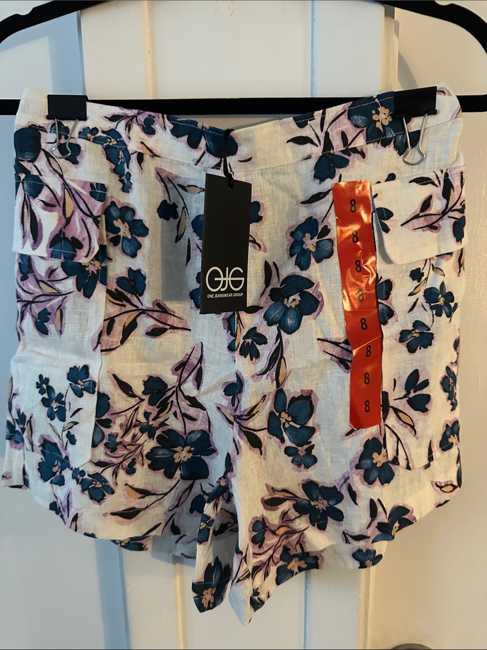 Floral White Cargo Shorts with Teal & Pink Print